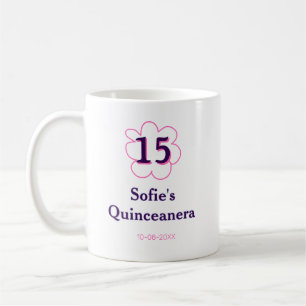 15th quinceanera happy birthday pink purple date coffee mug