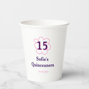 15th quinceanera happy birthday pink purple date paper cups