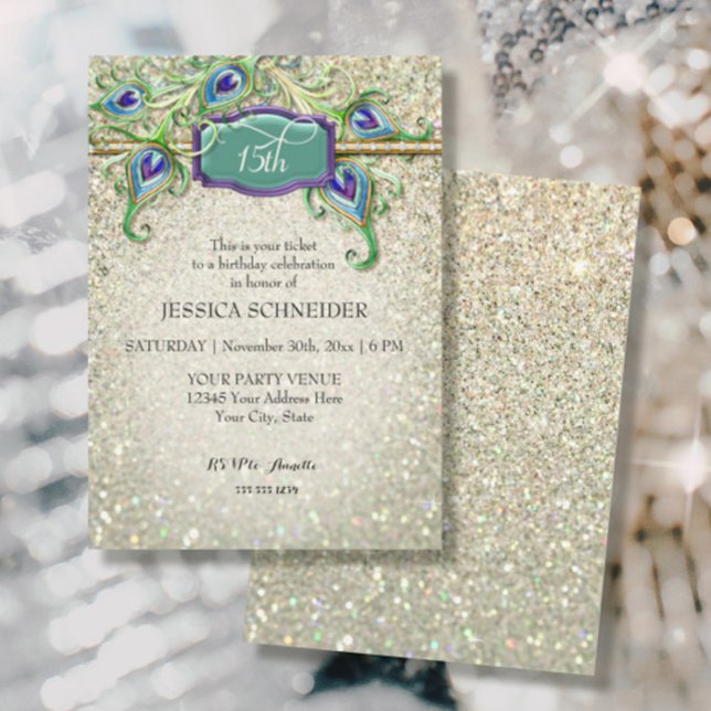15th Quinceanera Quince Anos Birthday Peacock Invitation (Creator Uploaded)