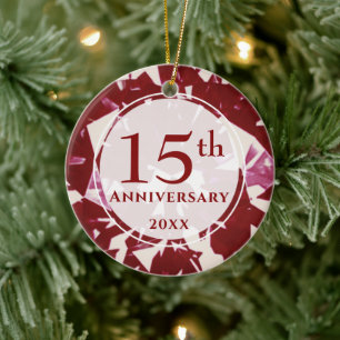 15th Ruby Anniversary Photo Personalised Ceramic Tree Decoration
