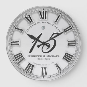 15th Silver Wedding Anniversary Large Clock