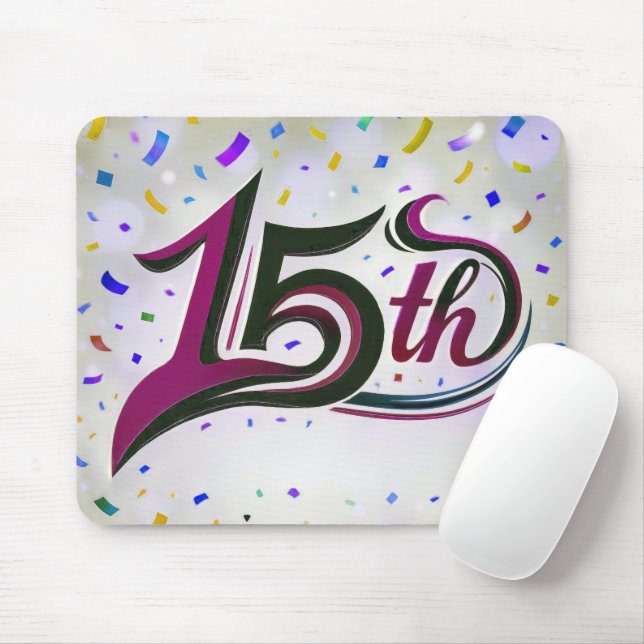 15th Text With Party Confetti Mouse Pad (With Mouse)