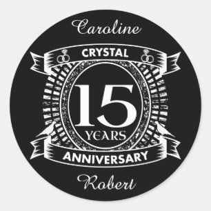 15TH wedding anniversary black and white Classic Round Sticker