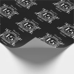15TH wedding anniversary black and white Wrapping Paper<br><div class="desc">A romantic design to celebrate your 15th year of marriage. If you would like any help customising this design please contact me,  their is an ask this designer button,  just below this text. The design is on a distressed crest and read CRYSTAL,  15 YEARS,  ANNIVERSARY.</div>