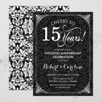 15th Wedding Anniversary - Black White Damask