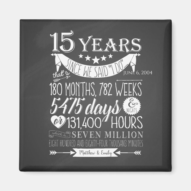 15th wedding anniversary, chalkboard, 15 years magnet (Front)
