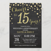15th Wedding Anniversary Chalkboard Black and Gold
