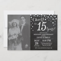 15th Wedding Anniversary Chalkboard Black Silver
