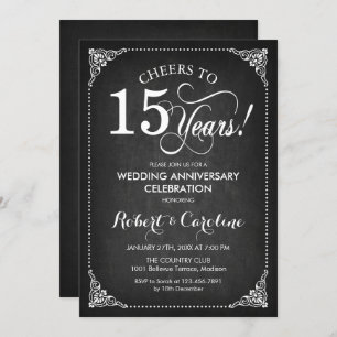 15th Wedding Anniversary - Chalkboard White Invitation