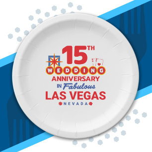 15th Wedding Anniversary Couples Las Vegas Trip Paper Plate