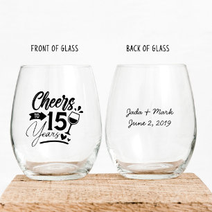 15th Wedding Anniversary Elegant Celebration Stemless Wine Glass