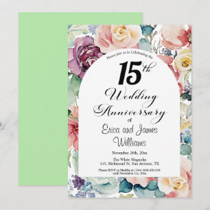15th Wedding Anniversary Elegant Script Floral Invitation