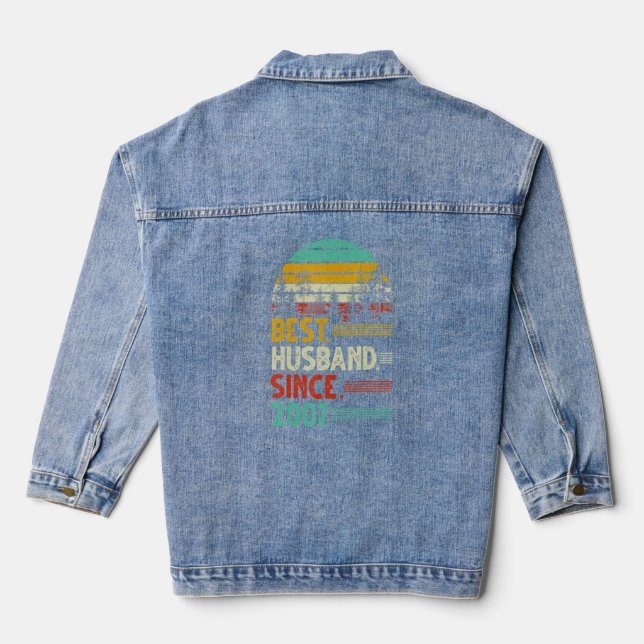 15th Wedding Anniversary Funny Best Husband Since  Denim Jacket (Back)