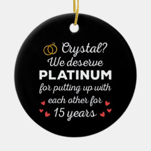 15th Wedding Anniversary I - Crystal Funny Couple Ceramic Tree Decoration