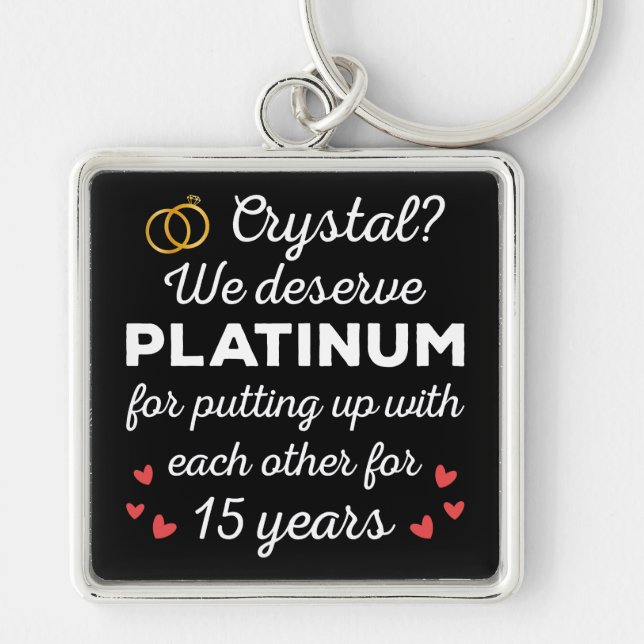 15th Wedding Anniversary I - Crystal Funny Couple Key Ring (Front)