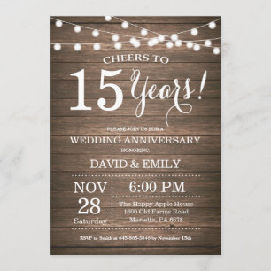 15th Wedding Anniversary Invitation Rustic Wood