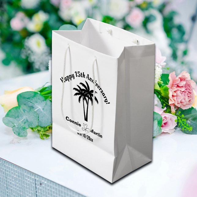 15th Wedding Anniversary Palm Trees Medium Gift Bag (Creator Uploaded)