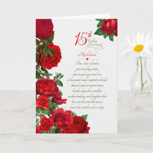 15th Wedding Anniversary Romantic Red Roses Card