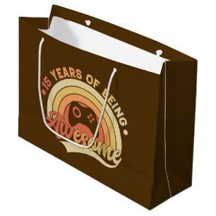 15th year awesome Birthday word art Large Gift Bag