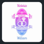 15th Year traditional crystal wedding anniversary Square Sticker<br><div class="desc">You can customise the husband and wife names. If you would like any help personalising this design please feel free to use to ask this design a button, which is immediately below this text. A romantic wedding anniversary designed for people celebrating 15 years of marriage. Crystal is the traditional gift...</div>