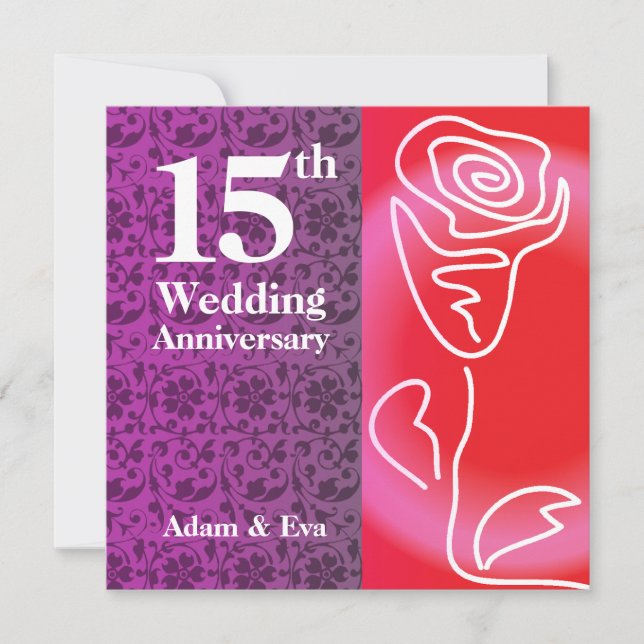 15th Year Wedding Anniversary Invitation Rose (Front)