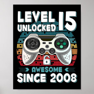 15yr Bday Son Boy Funny Gamer 15th 15 Year Old Bir Poster