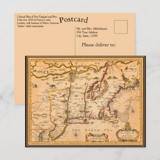 1600s New England Map Native American Settlements Postcard