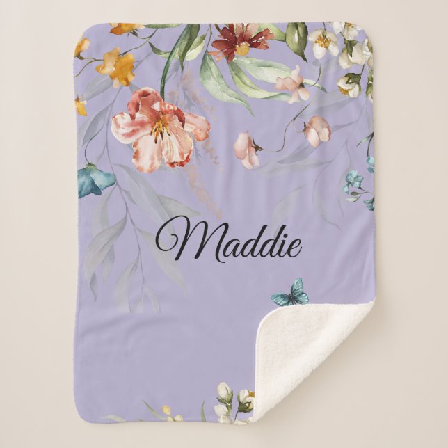1600's Watercolor Florals, Baby Girl Stroller Sherpa Blanket (Front)