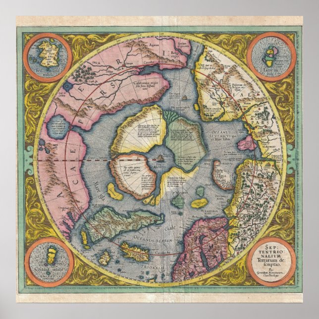 1606 Mercator Hondius Map of the Arctic Poster (Front)