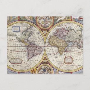 1626 Vintage World Map Postcard
