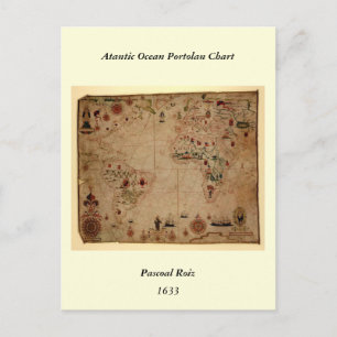 1633 Atantic Ocean Portolan Chart - Pascoal Roiz Postcard