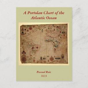 1633 Atantic Ocean Portolan Chart - Pascoal Roiz Postcard