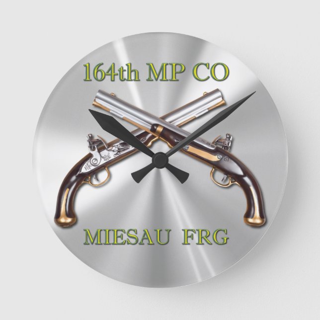 164th MP Company Badge and Crossed Pistols Round Clock (Front)