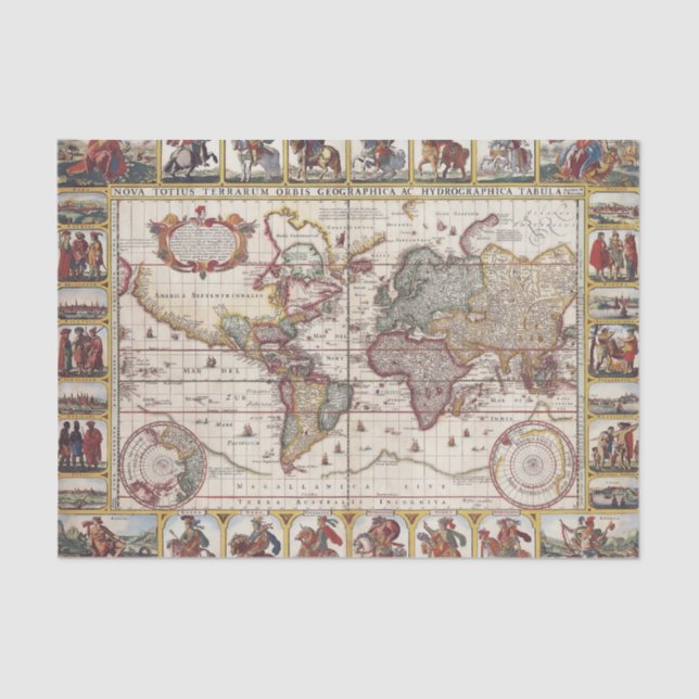 1652 Map of the World, Doncker Sea Atlas World Map Tissue Paper (Front)