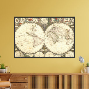 1660 World Map by Frederick de Wit Canvas Print