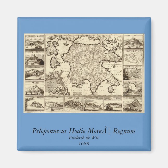 1688 Greece / Greek Peloponnesian Map Magnet (Front)