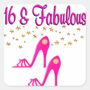 16 AND FABULOUS 16TH BIRTHDAY DESIGN SQUARE STICKER