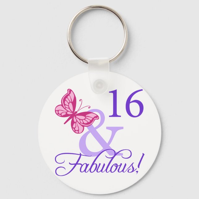 16 And Fabulous Birthday Key Ring (Front)