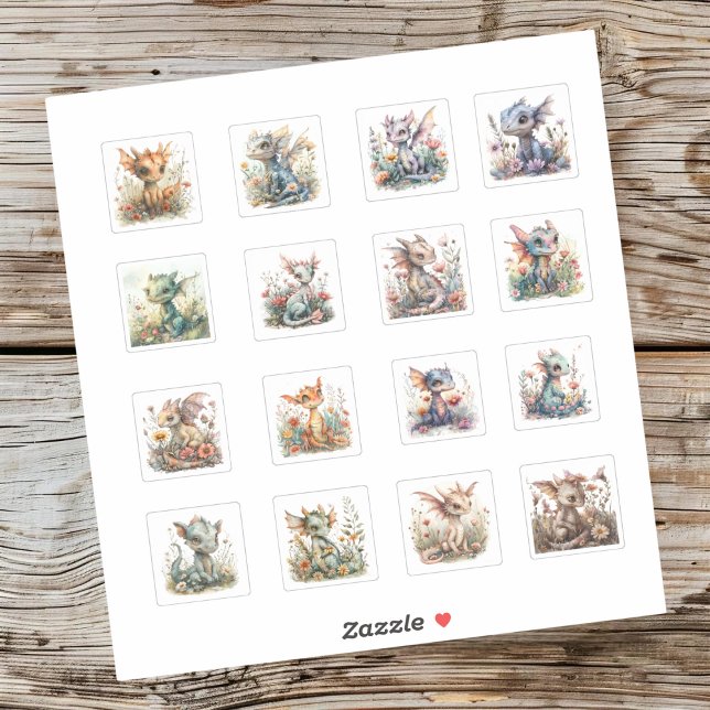 16 Baby Dragons with flowers Stickers (Creator Uploaded)