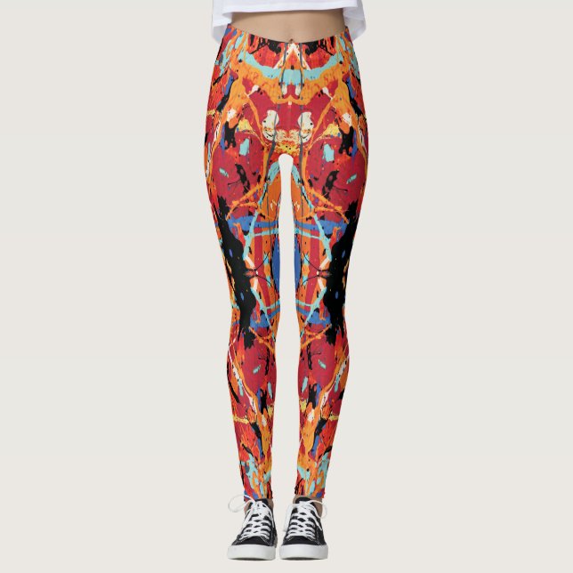 16 bit Villain Orange Black splatter  Leggings (Front)