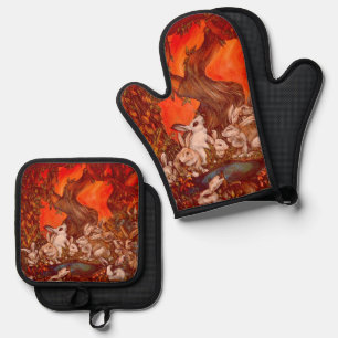 16 Bunnies Oven Mitt & Pot Holder Set