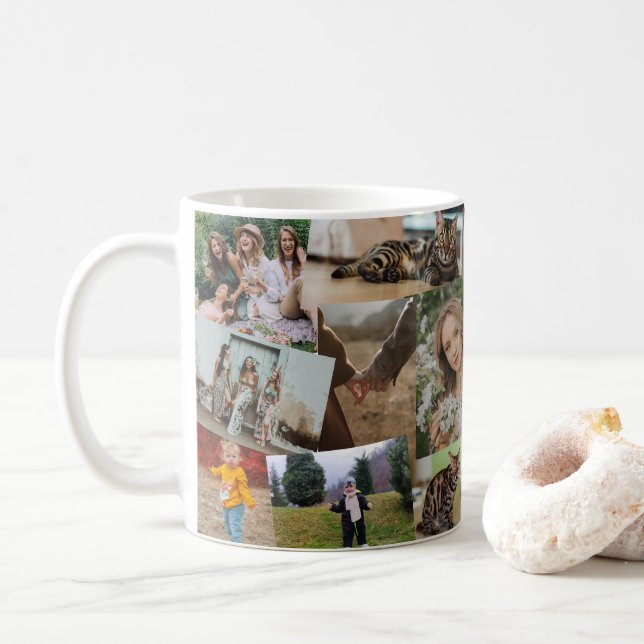 16 Haphazardly Overlapping Photos Collage Template Coffee Mug (With Donut)