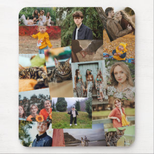 16 Haphazardly Overlapping Photos Collage Template Mouse Pad