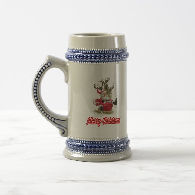 16.Ho Ho Ho Santa claus laugh face merry Christmas Beer Stein (Left)