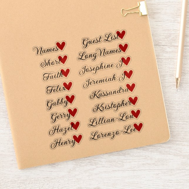 16 Names Custom Guest List Calligraphy Red Heart (Notebook)