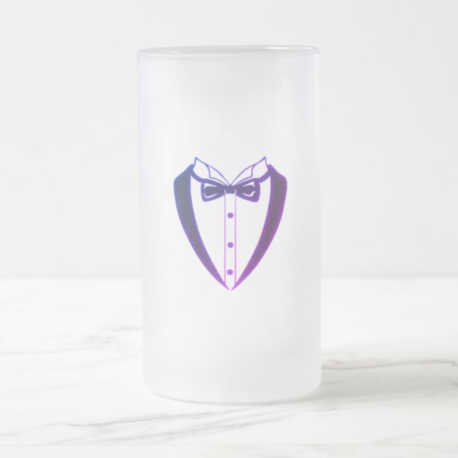 16 ounce frosted mug w/ purple tinted tuxedo  (Center)