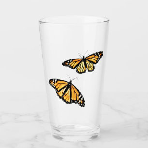 16 oz glass tumbler Two Monarch Butterflies