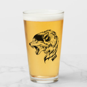 16 oz (ounce) pint beer glass - "Wolf-Wild"