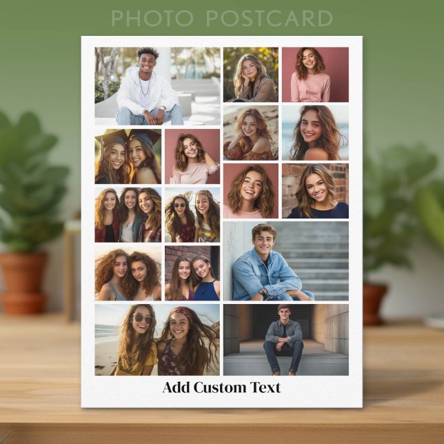 16 Photo Collage - Custom Text - Black and White Postcard (Custom Photo Postcard with Lots of Pictures)
