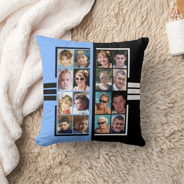 16 photo collage double sided blue black cushion (Blanket)